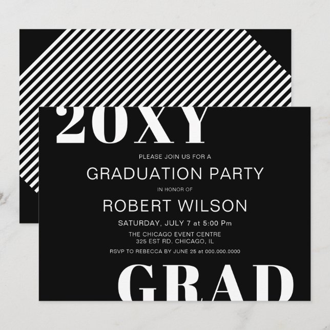 Black White Bold Typography Graduation Party Invitation (Front/Back)