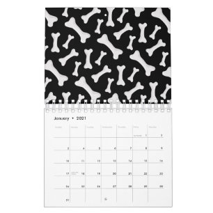 Black White Bones Skeleton Dog Owner Puppy Lover Calendar