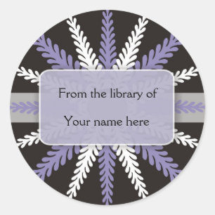 Black White Bookplates-Purple Snowflake Classic Round Sticker