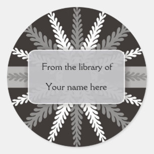Black White Bookplates-Silver Grey Snowflake Classic Round Sticker