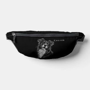 Black & White Border Collie Dog Lovers Custom Text Bum Bags