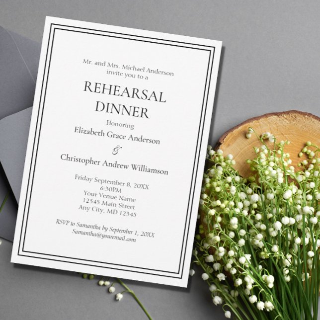 Black White Border Traditional Rehearsal Dinner Invitation (Creator Uploaded)