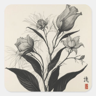 Black & White Botanical Art for Plant Square Sticker