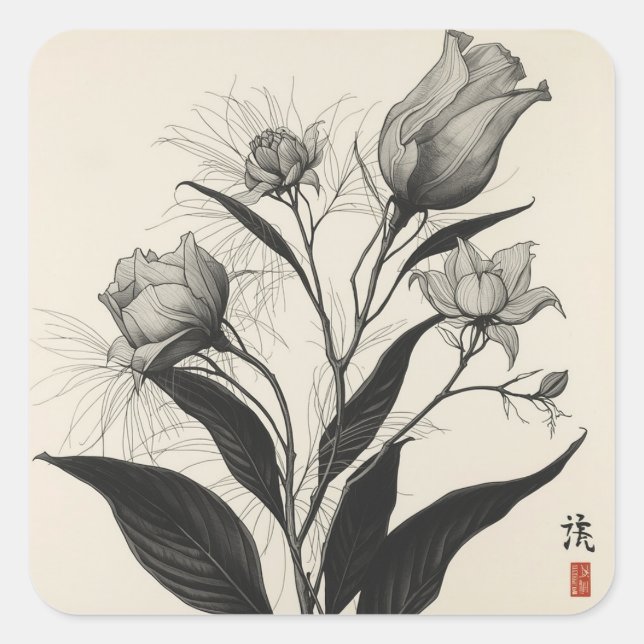 Black & White Botanical Art for Plant Square Sticker (Front)
