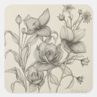 Black & White Botanical Art for Plant Square Sticker