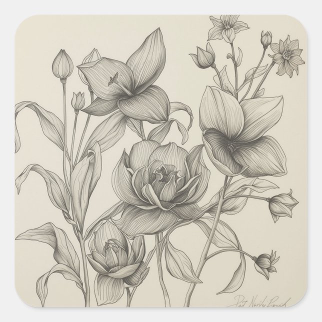 Black & White Botanical Art for Plant Square Sticker (Front)