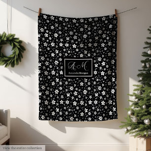 Black White Botanical Blanket Personalised Minimal