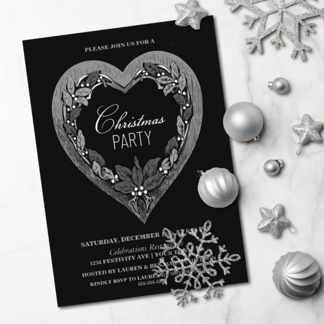 Black White Botanical Christmas Party Invitation (Creator Uploaded)