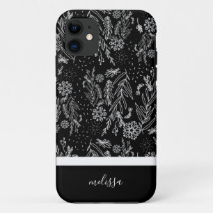 Black White Botanical Doodle Pattern Signature Case-Mate iPhone Case