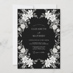 Black White Botanical Romance Wedding Invitation