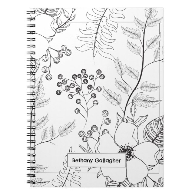 Black & White Botanical Sketch | Personalised Notebook (Front)