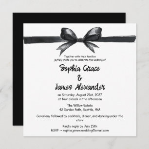 Black & White Bow Elegant Wedding Monochrome Invitation