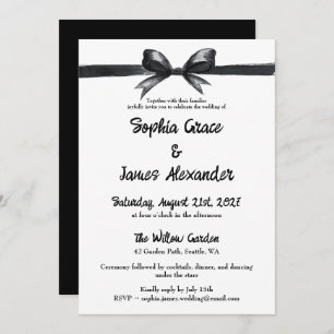 Black & White Bow   Elegant Wedding   Monochrome Invitation