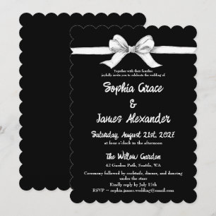 Black & White Bow   Elegant Wedding   Monochrome Invitation