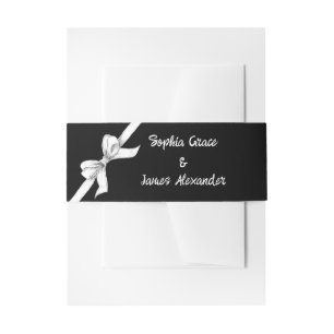 Black & White Bow   Elegant Wedding   Monochrome Invitation Belly Band