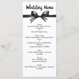 Black & White Bow Elegant Wedding Monochrome Menu