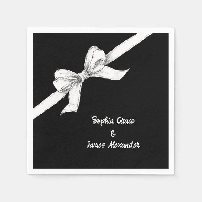 Black & White Bow | Elegant Wedding | Monochrome Napkin (Front)