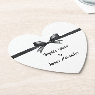 Black & White Bow Elegant Wedding Monochrome Paper Coaster