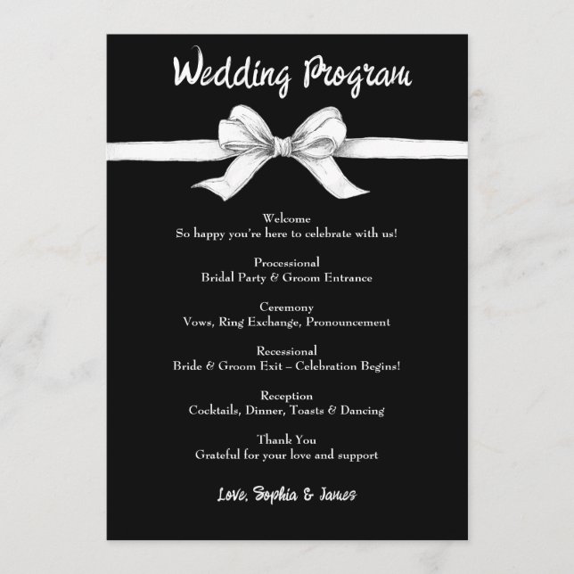 Black & White Bow | Elegant Wedding | Monochrome Programme (Front)