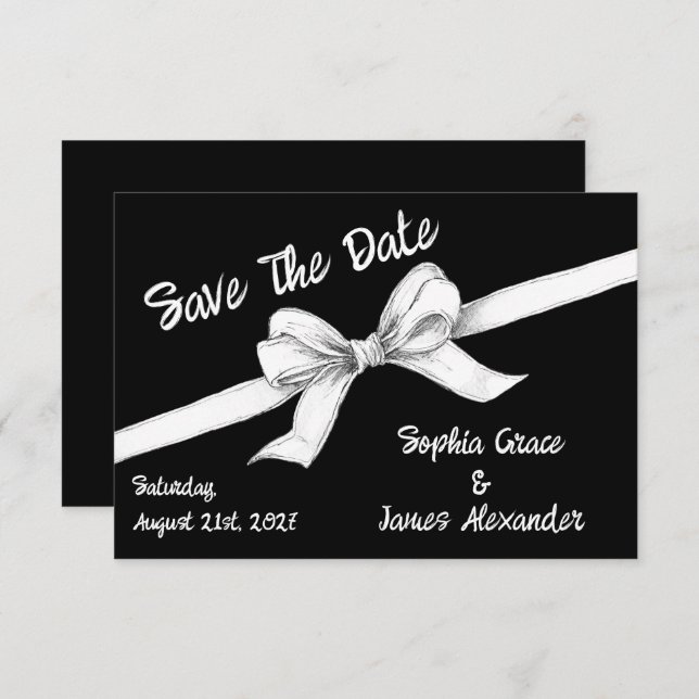 Black & White Bow | Elegant Wedding | Monochrome Save The Date (Front/Back)