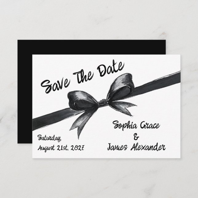Black & White Bow | Elegant Wedding | Monochrome Save The Date (Front/Back)