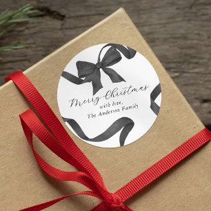 Black White Bow Merry Christmas Classic Round Sticker