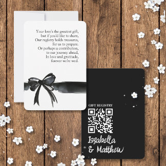 Black White Bow Wedding Gift Registry Poem QR Card