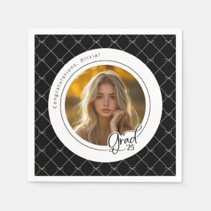 Black White Bows Photo Graduation Party Napkins
