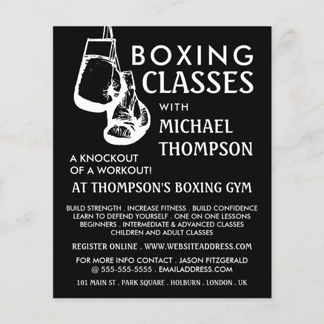Black & White Boxing Gloves, Boxing Class Advert Flyer (Front)