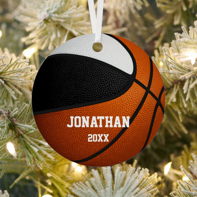 black white boys girls keepsake basketball metal tree decoration (Insitu)