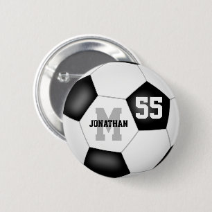 black white boys girls soccer personalised 6 cm round badge