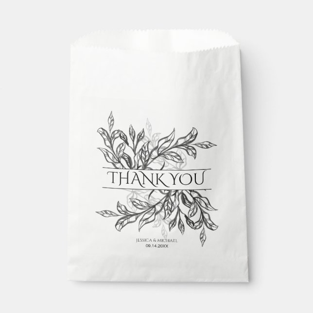 Black & White Branch & Leaves Wedding Favour Bags (Front)