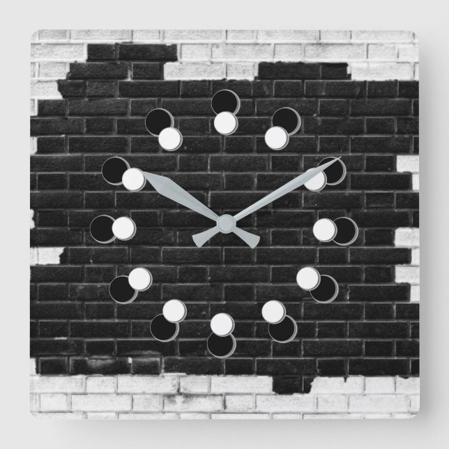 Black & White Brick Wall Square Wall Clock (Front)