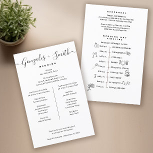 Black White bridal party Wedding Timeline list