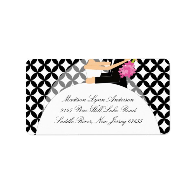 Black & White Bride & Groom Return Address Label (Front)