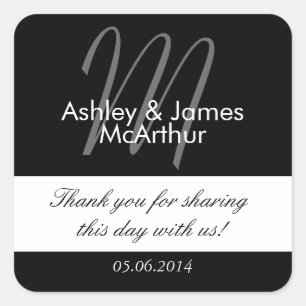 Black White Bride Groom Thank You Wedding Favour Square Sticker