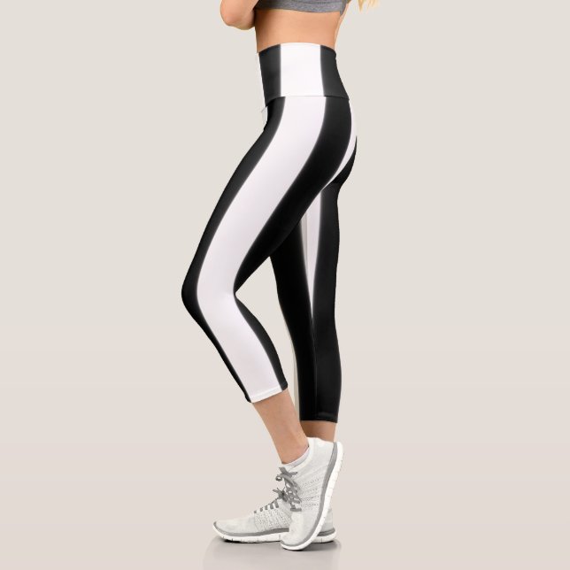 Black + White Broad Stripe  Capri Leggings (Left)