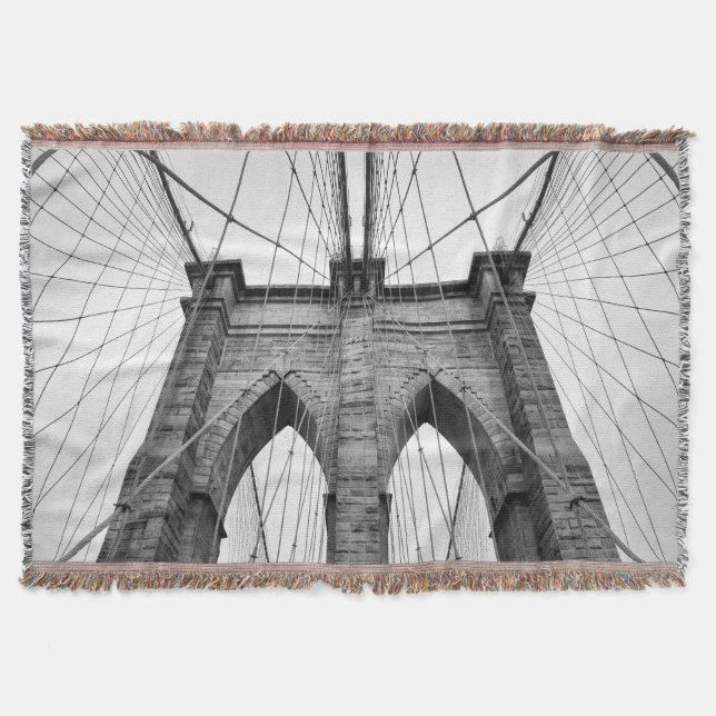 Black & White Brooklyn Bridge Architectural Detail Throw Blanket (Front)