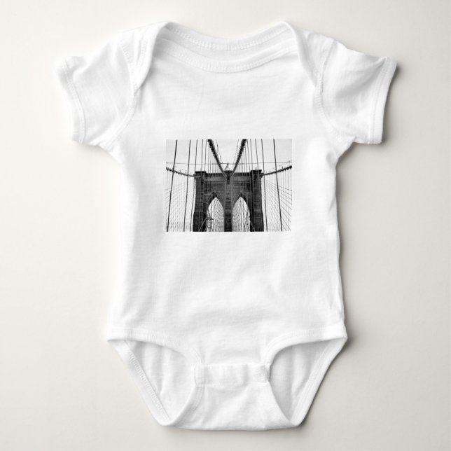 Black White Brooklyn Bridge New York Baby Bodysuit (Front)