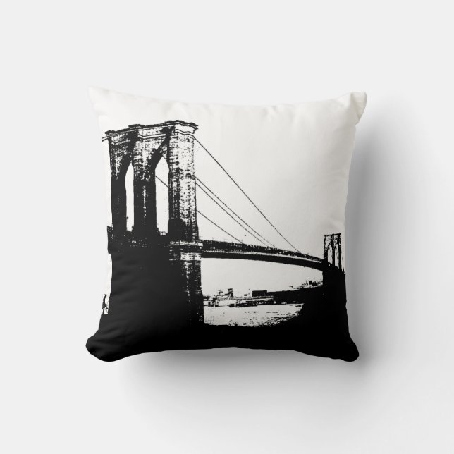 Black & White Brooklyn Bridge New York City Pillow (Front)