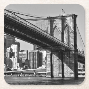 Black & White Brooklyn Bridge New York City Square Paper Coaster