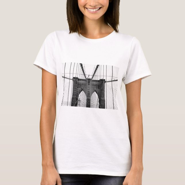 Black White Brooklyn Bridge New York T-Shirt (Front)