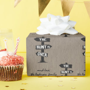 Black White & Brow Rustic Antlers The Hunt is Over Wrapping Paper