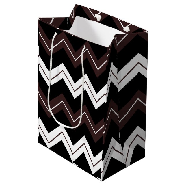 Black White Brown Chevron Stripe  Medium Gift Bag (Front Angled)