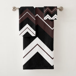 Black White Brown Chevron Stripe Pattern Bath Towel Set