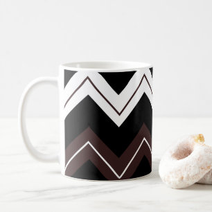 Black White Brown Chevron Stripe Pattern Coffee Mug