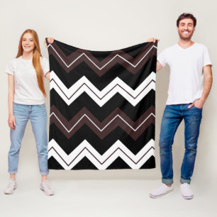 Black White Brown Chevron Stripe Pattern Fleece Blanket
