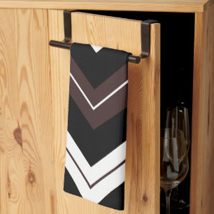 Black White Brown Chevron Stripe Pattern Tea Towel