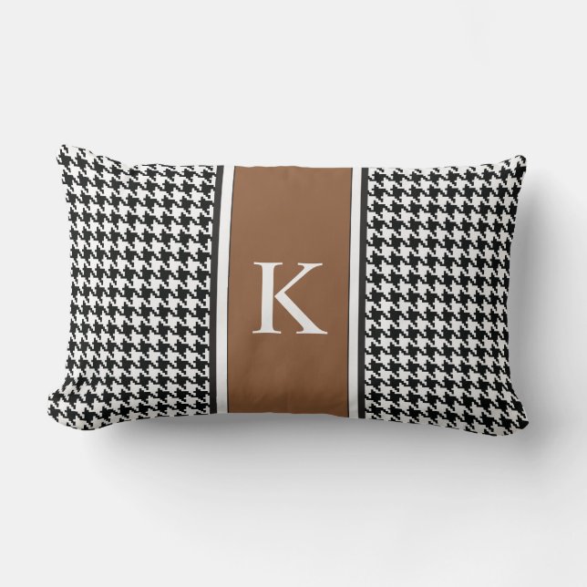 Black White Brown Houndstooth Pattern Lumbar Cushion (Front)