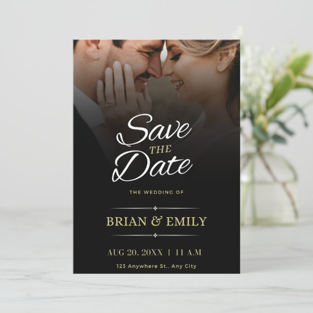 Black White Brown Modern Save The Date (Standing Front)